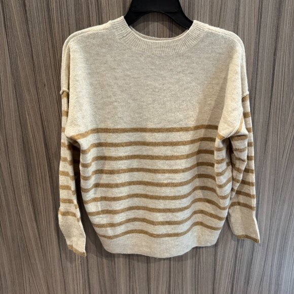 Vince Camuto Striped Crewneck Sweater Beige Gold XS - Picture 3 of 4